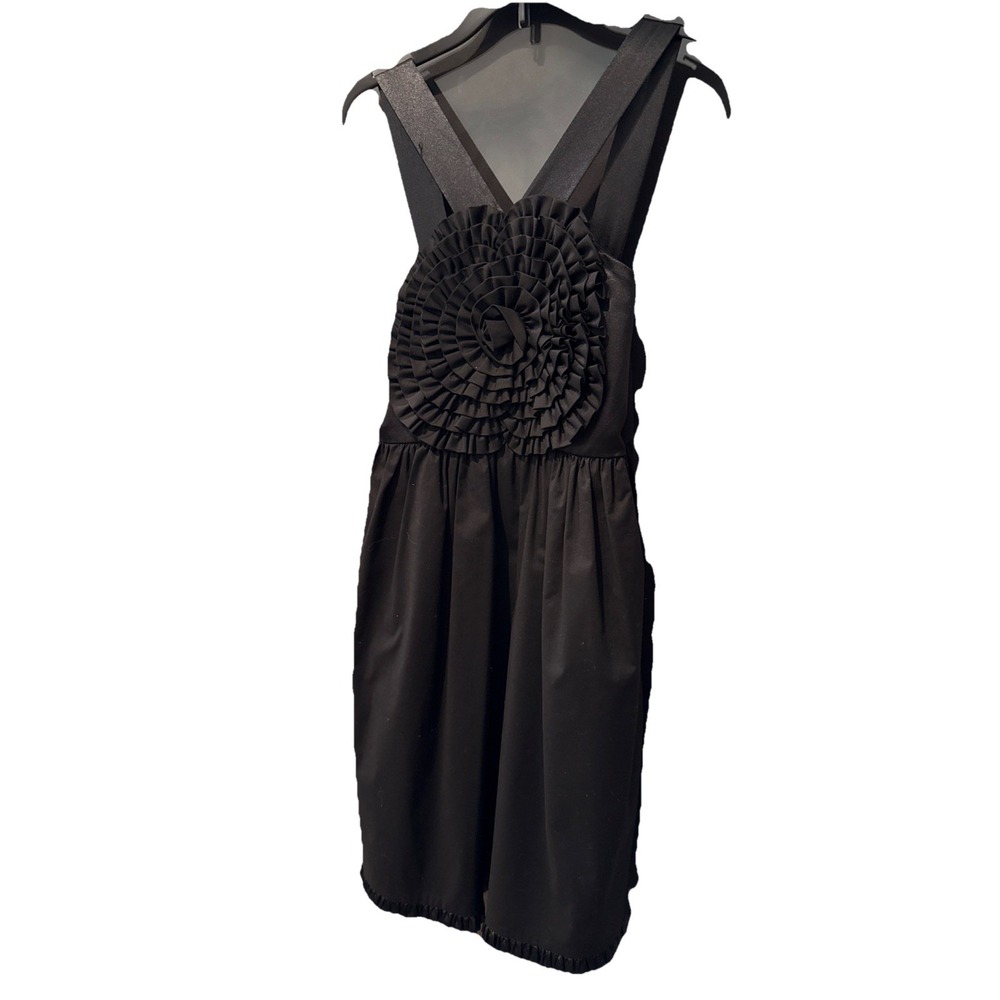 Bu Burlapp Black Rosette Ruffle Dress S Sheer Cocktail Party Formal LBD Ruffle